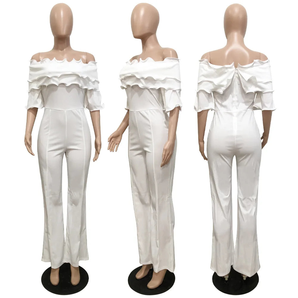 Party Jumpsuit for Women Slash Neck Solid High Waist Irregular Off Shoulder Suit Jumpsuit Bodysuits One Piece Playsuits Overall