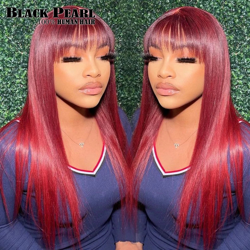 Ginger Straight 16- 28 Inch Human Hair Wigs With Bangs Full Machine Made Wigs Colored Blonde Burg Wigs Brazilian Remy Hair Wig