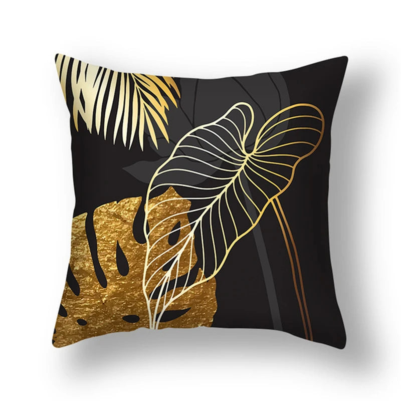 45x45cm gingko leaf polyester cushion cover black gold  waist pillowcase living room chair sofa home decoration