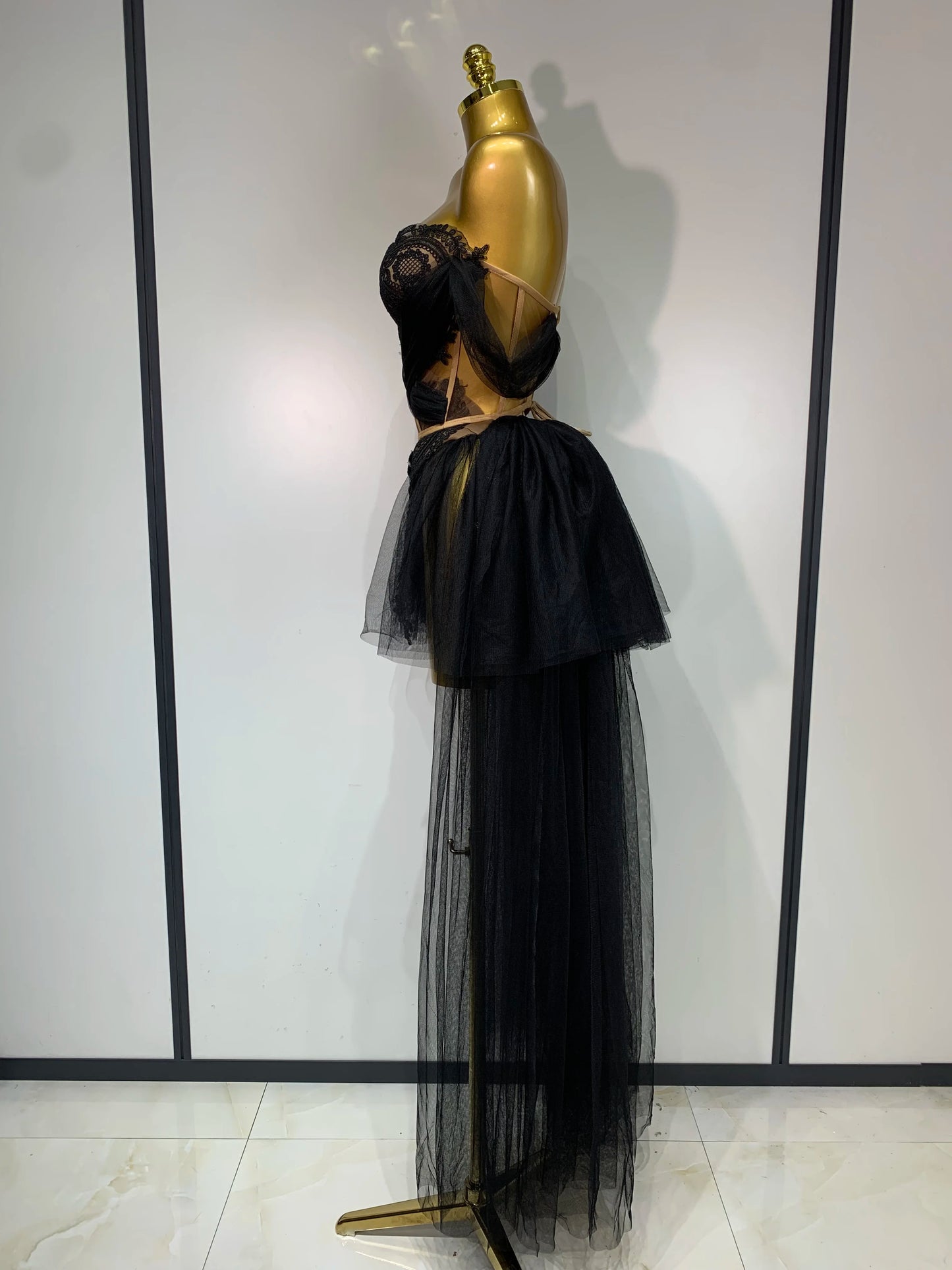 Women Sexy Strapless Pink Mesh Two Pieces Set Prom Gown Celebrate Birthday Nightclub Party Singer Stage Performance Costume