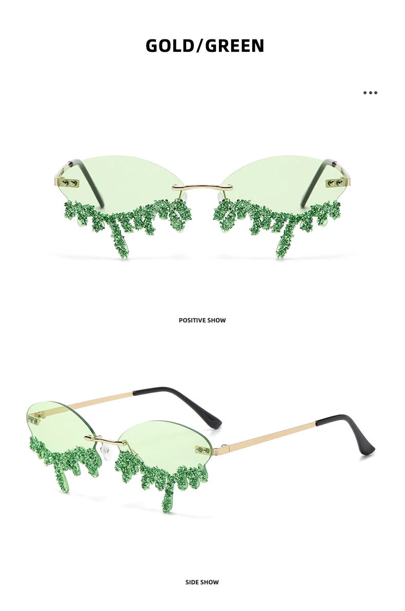 Diamond Rimless Sunglasses Women Luxury Brand Rhinestone Sun Glasses Ladies Sexy Tear Shape Punk Party Eyewear gafas de sol
