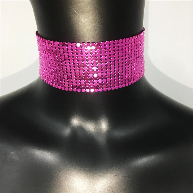 Fashion Metal Sequins Chokers Necklace Jewelry Women Statement Choker Wedding Necklace Jewelry Accessories For A Gift