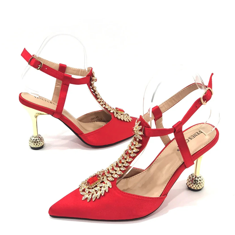 Spot Goods Red Color 2024 New Arrival Special Design Women Party Shoes Matching Bag Set For Luxury Wedding Party Women