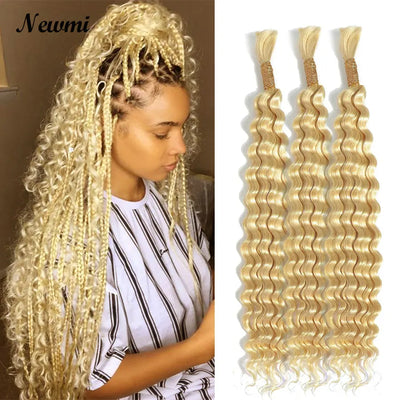 613# Blonde Deep Wave Braiding Human Hair Bulk 100g/pc For Micro Braiding  Crochet Bohemian Box Braids 18 20 22 Inch  Remy Hair
