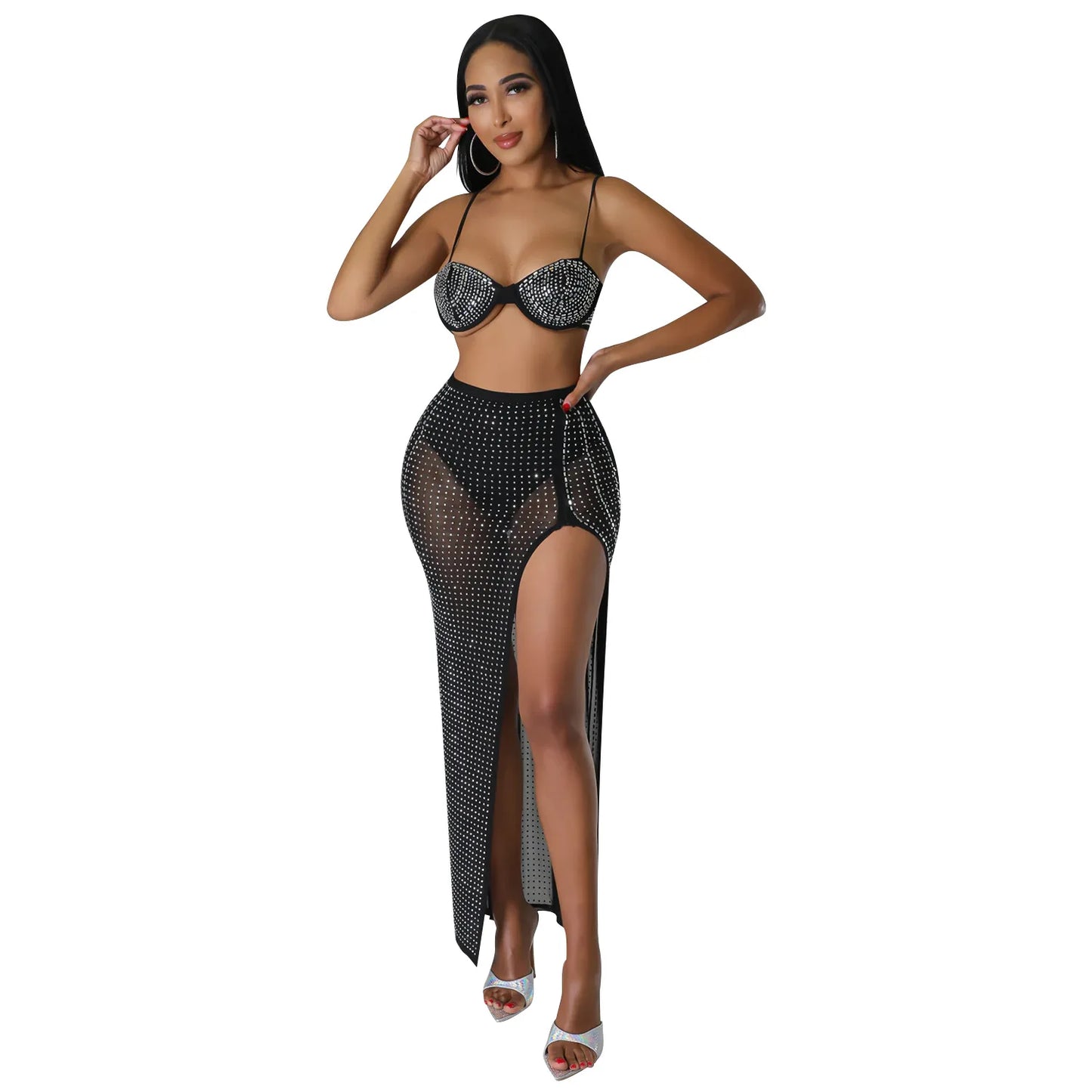 High Waist 2 Piece Bikini Set With Cover Up 2022 Swimsuit Women Print Sleeveless Bathing Suit Beachwear Swimming Biquini New