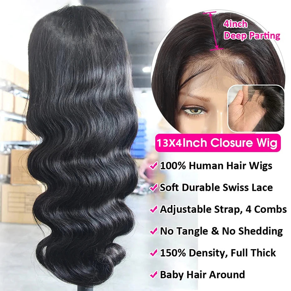 Transparent 13x4 13x6 Body Wave Lace Front Wig Human Hair PrePlucked Brazilian Human Hair Lace Frontal Wigs For Women Bling Hair