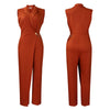 Elegant Jumpsuits & Rompers for Woman 2024 New Turn Down Collar Sleeveless High Waisted V Neck Straight Female Birthday Overalls