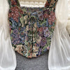 YuooMuoo Women Tops 2025 Spring Retro Y2K Rose Flower Print Long Sleeve Gothic Shirts Fashion Irregular Bandage Party Blouses