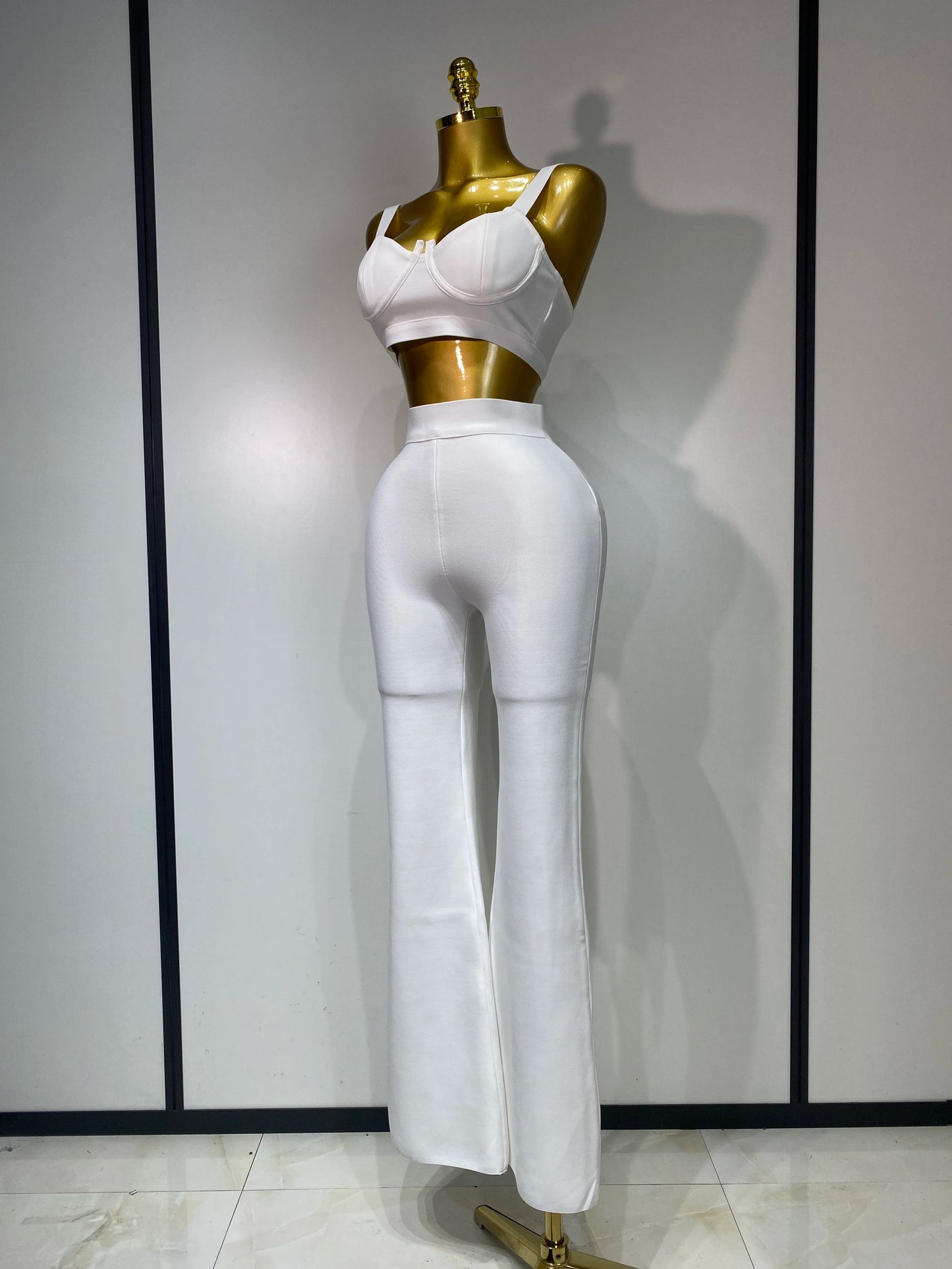 High Quality Elegant Bandage Top Pant Set Women Sexy Evening Party Nightclub Luxury Birthday High Street Fashion Two Piece Set