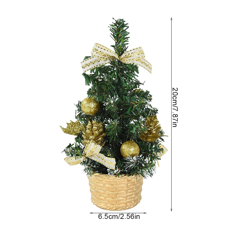 20/29cm Mini Christmas Tree Desktop Ornaments Artificial Plants Pine Needle Tree With Xmas Balls New Year Party Home Decor Gifts