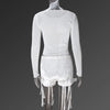 CM.YAYA Women's Set Bow O-Neck Mesh Long Sleeve Tops + Velvet Shorts Suits Streetwear Sexy Two 2 Piece Outfits Tracksuits Summer