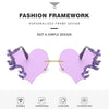 Rimless Sunglasses Women Luxury Brand Rhinestone Sun Glasses Ladies Cute Heart Shape Punk Party Eyewear очки від сонця женские