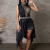 Znaiml Sexy Nightclub One Piece Outfit Romper Playsuit Women Birthday Diamonds Rhinestones Mesh Streamer Side Irregular Jumpsuit