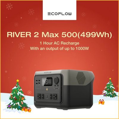ECOFLOW Portable Power Station RIVER 2 Max, 499Wh/512Wh LiFePO4 Battery/ 1 Hour Fast Charging, Up To 1000W Output