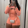 Women's Knitted Ribbed Cargo Pocket Playsuits with Hooded Long Sleeve Top Outfits Jumpsuits Shorts Overalls Birthday Clubwear