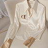 Elegant French Women's White Satin Shirt Turn-down Collar Long Sleeve Blouse Autumn/Winter for Women Casual Simple Office Lady
