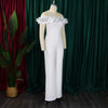 Luxury Jumpsuits & Rompers for Woman Off the Shoulder Ruffles Short Sleeve High Waisted Solid New Year 2025 Christmas Overalls
