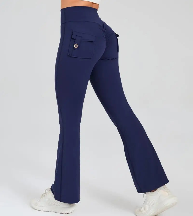 Women Flare Pocket Leggings High Waist Sport Yoga Pants Quick Dry Breathable Leggings Outfit Fitness Gym Clothes Sportwear Pant