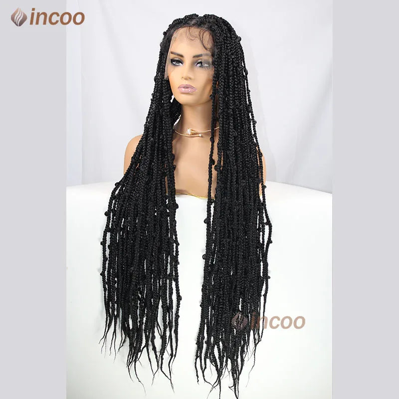 36 Inches Synthetic Lace Braided Wigs Butterfly Braids Lace Wig For Black Women Braid Wigs On Sale Clearance Box Braids Lace Wig