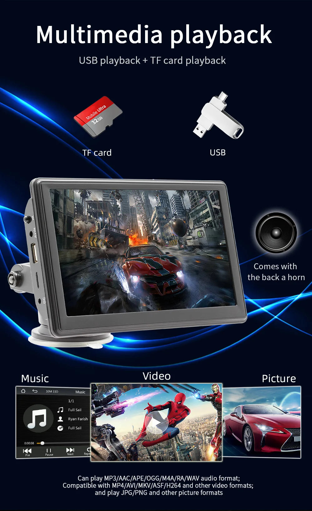 7" Screen Car Monitor Radio Wireless Carplay Android-Auto Bluetooth FM Transmitter Touch Screen Multimedia Video Player B500W
