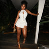 Women Halter Irregular Sexy 2 Piece Set  Hollow Knot Backless Tops+Skinny Peach Hip Skirts Midnight hottie Wild Suits