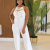 Sexy Halter Backless Jumpsuits Woman Elegant High Waist Flare Pants Sleeveless Beading Ruched Party Romper Birthday Club Outfits