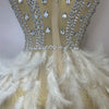 Stock 2025 Women Sexy Sparkly Rhinestone Mesh Feather Long Dress Elegant Evening Party Celebrate Birthday Performance Costume