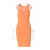 Sexy Deep U Neck Wrap Chest Slim Bodycon Dress Women Sleeveless Solid Color Skinny Dress Elegant Club Party Vestidos