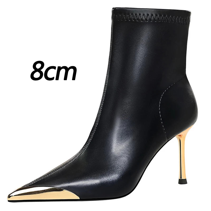 BIGTREE shoes Autumn Winter Boots Metal Pointed tip Women Boots Fashion Leather Boots High Heels Stilettos New Women Ankle Boots