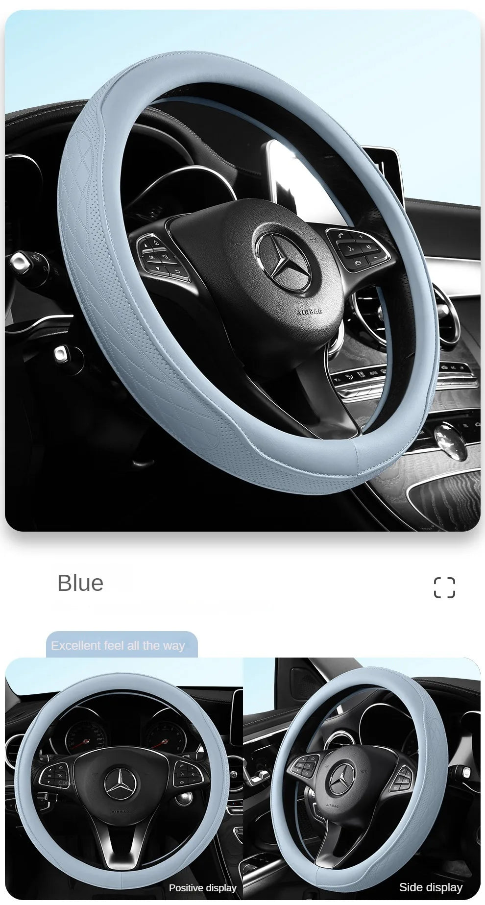 Napa Leather Perforated Patchwork Car Steering Wheel Cover, Non-slip, Breathable, Universal 15 Inch (Approx. 38.1cm)