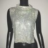 Sexy Rhinestone Backless Party Crop Top Women Glitter Turtleneck TShirt Adjustable Metal Chain Summer Nightculb Diamond Tank Top
