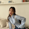 Gidyq Korean Bandage Shirt Women Fashion Backless Sexy Blouse Office Ladies Casual Slim Chic Turn Down Collar Long Sleeve Tops
