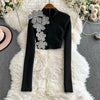 Faionable Diamond Embellied Wrap Skirt Set ort Top Long Dr Slimming High Collar Long Sve Zipper Two Piece Set