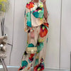 Casual Sets for Women 2 pieces Summer Fashion Printed Satin Two Piece Sets Women Sexy Round Neck Top+Wide Leg Long Pants Outfits