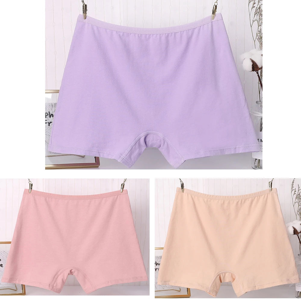3pcs Cotton Women Panties Lady Plus Size Boxer Underwear High Waist Briefs Solid Color Female Shorts Safety Panty