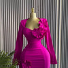 CM.YAYA Women Strapless Mult 3D Flower Long Sleeve Bodycon Mini Dress Sexy Birthday Evening Night Party Club Vestidos Dresses