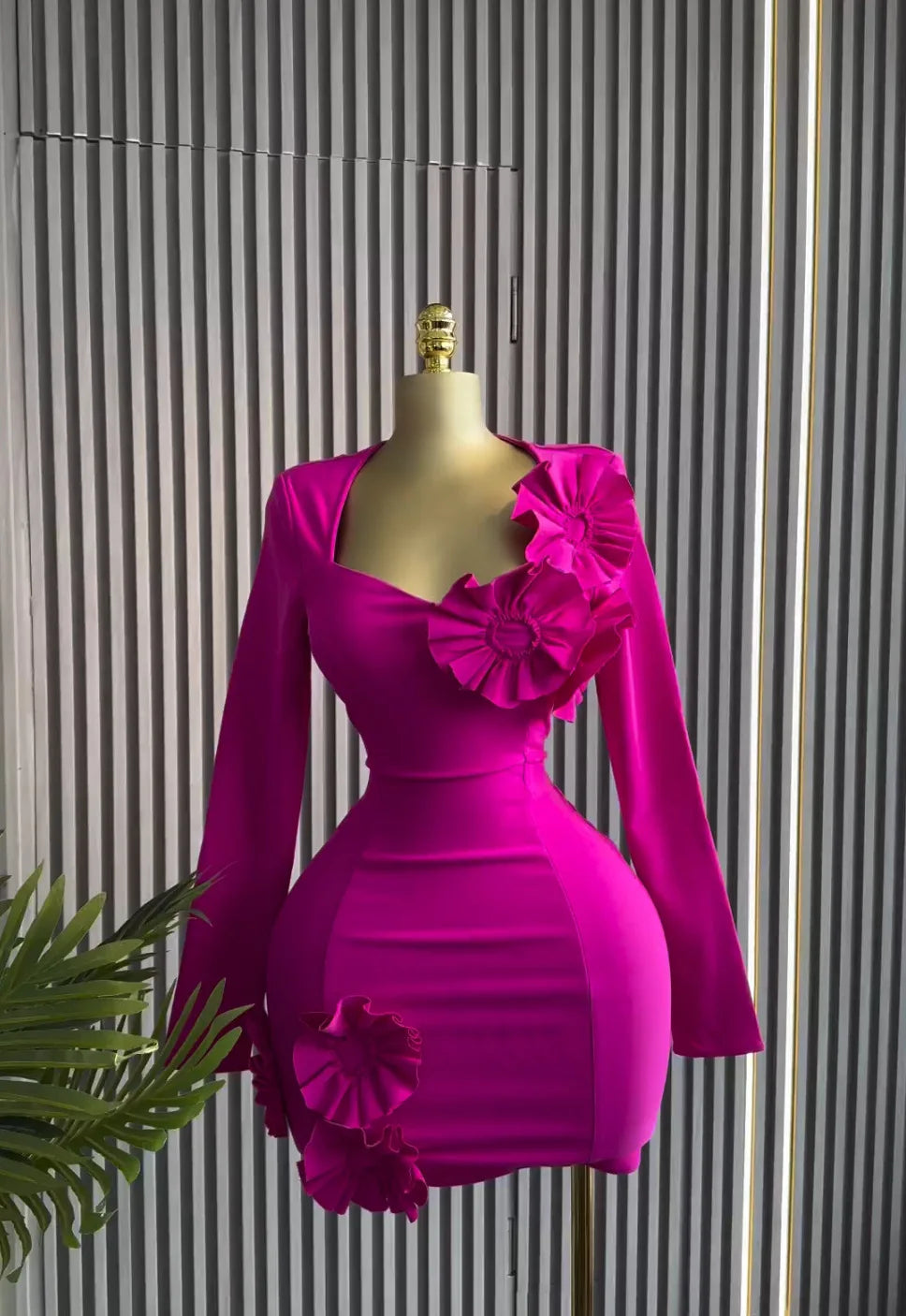 CM.YAYA Women Strapless Mult 3D Flower Long Sleeve Bodycon Mini Dress Sexy Birthday Evening Night Party Club Vestidos Dresses