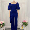 Elegant Jumpsuits for Women Luxury Square Neck Lantern Sleeve Big Swing Straight Female Birthday Party Dinner Outfits Overalls