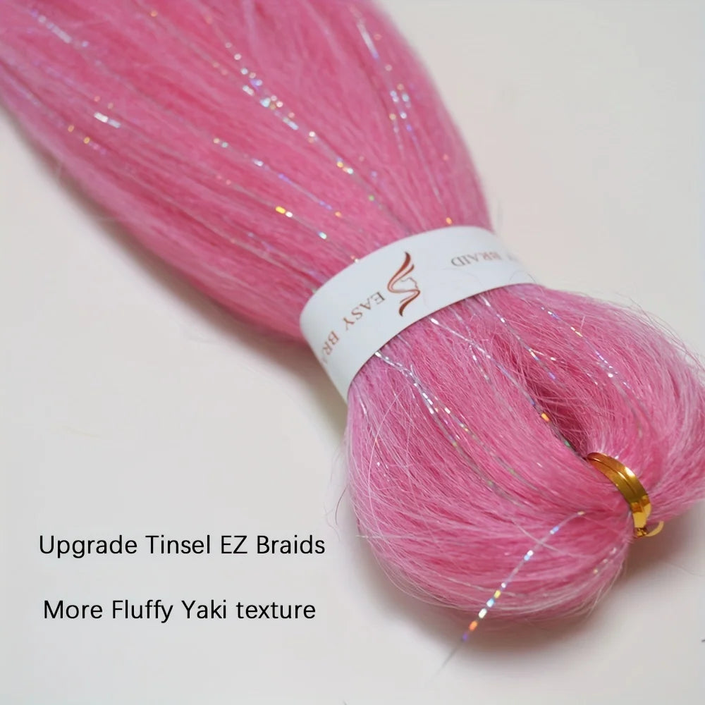 Purple Pink White 3 Tones Ombre Straight Braids Blend Hair Tinsel Festival Rave Hair Extensions for Girls Crazy Hair Day Braids