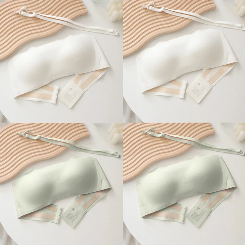 4PCS Women Strapless Bra Seamless Tube Tops Breathable Wireless Wedding Brassiere Push Up Bras Sexy Female Lingerie Invisible