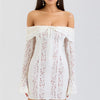 Mozision Floral Lace Off-shoulder Maxi Dress For Women White Strapless Backless Long Sleeve Bodycon Club Party Sexy Long Dress