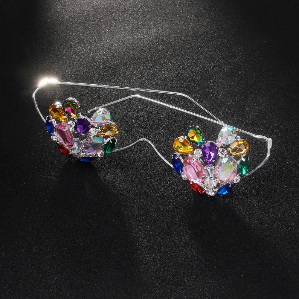 Colorful Crystal Heart Eyeglasses Frames No Lenses Face Accessories Fashion Design Rhinestone Sunglasses Glasses Party for Women