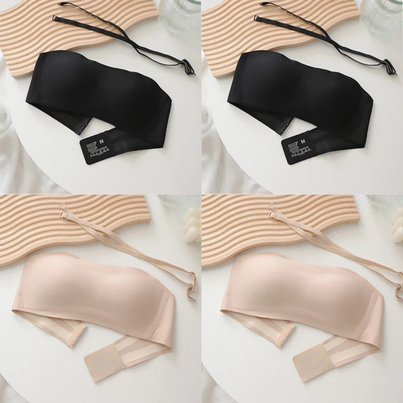 4PCS Women Strapless Bra Seamless Tube Tops Breathable Wireless Wedding Brassiere Push Up Bras Sexy Female Lingerie Invisible