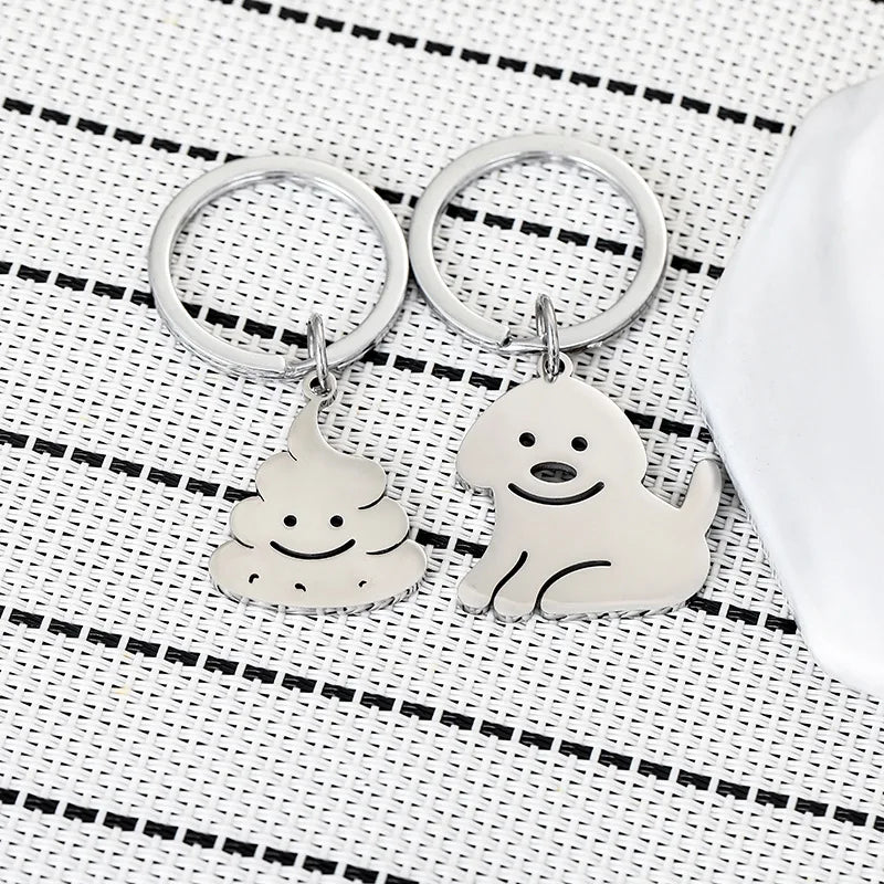 Cute Cat Keychain Stainless Steel Key ring Couple Lover Animal Matching Keyring Pendants Valentine's Day Gift