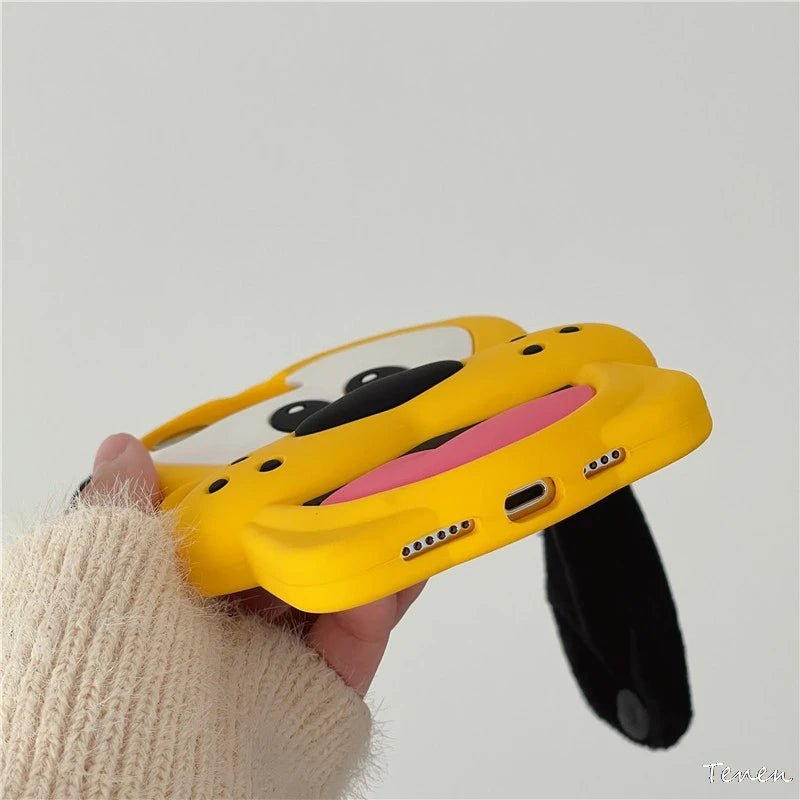 Disney Pluto Pup Plush Ears Phone Case For iPhone 11 12 13 14 15 Pro Max 15Pro 14Pro 13Pro 3D Soft silicone Dog Cover