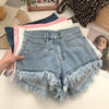 ITOOLIN Women Vintage Tassels Denim Shorts Button Loose High Waist A-line Jean Shorts Casual Women Office Trousers Streetwear