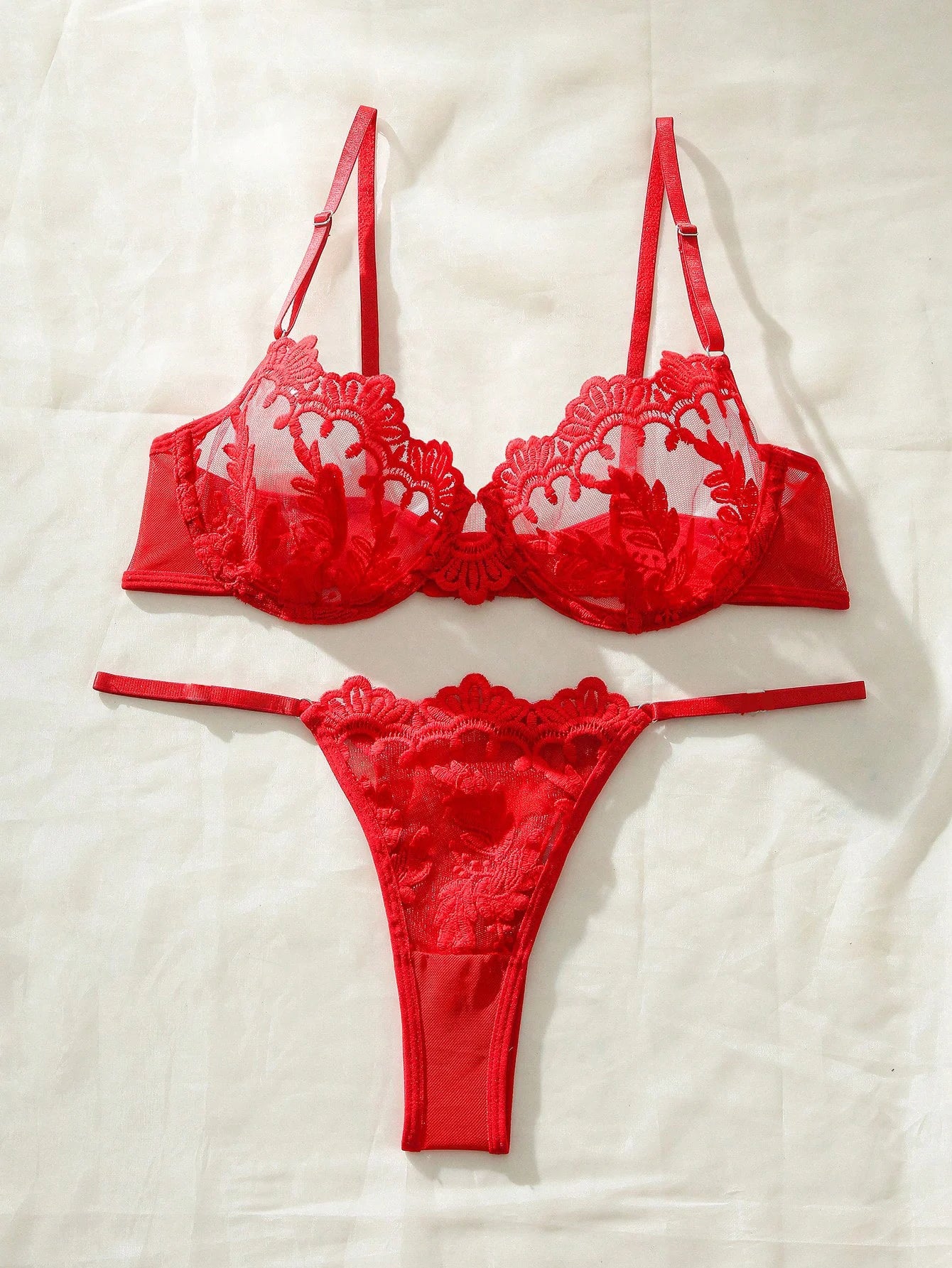 Floral tube Embroidered no padding Bra & Thongs Panties, Underwire Lingerie Set, Women's Lingerie & Underwear