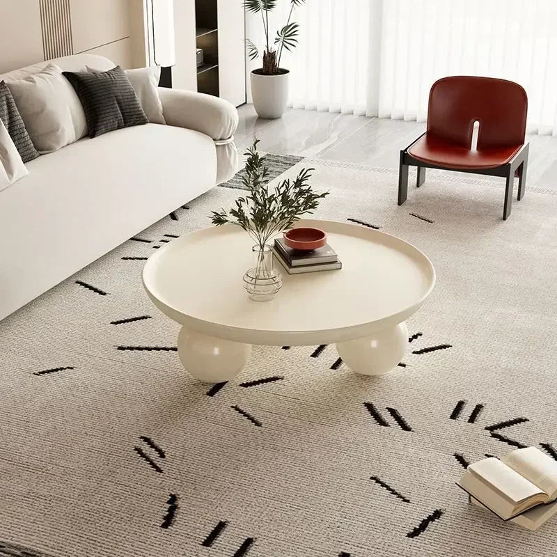 Nordic Combination Bedroom Coffee Table Simple Light Luxury Household Cream New Round Living Room Modern Small Apartment
