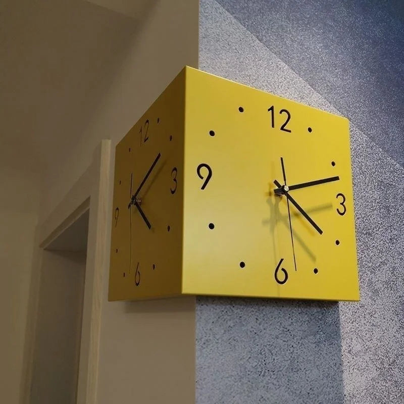 Creative Light Sensor Corner Wall Clock Square Simple Double Sided Wall Clock with Arabic Numeral Scale Analog Silent Wall Clock