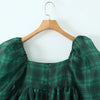 2024 Sweet Green Gingham Plaid Organza Ball Gown Dress Puff Sleeve Retro Women Swing Short Princess Robe Fairy Cake Vestidos